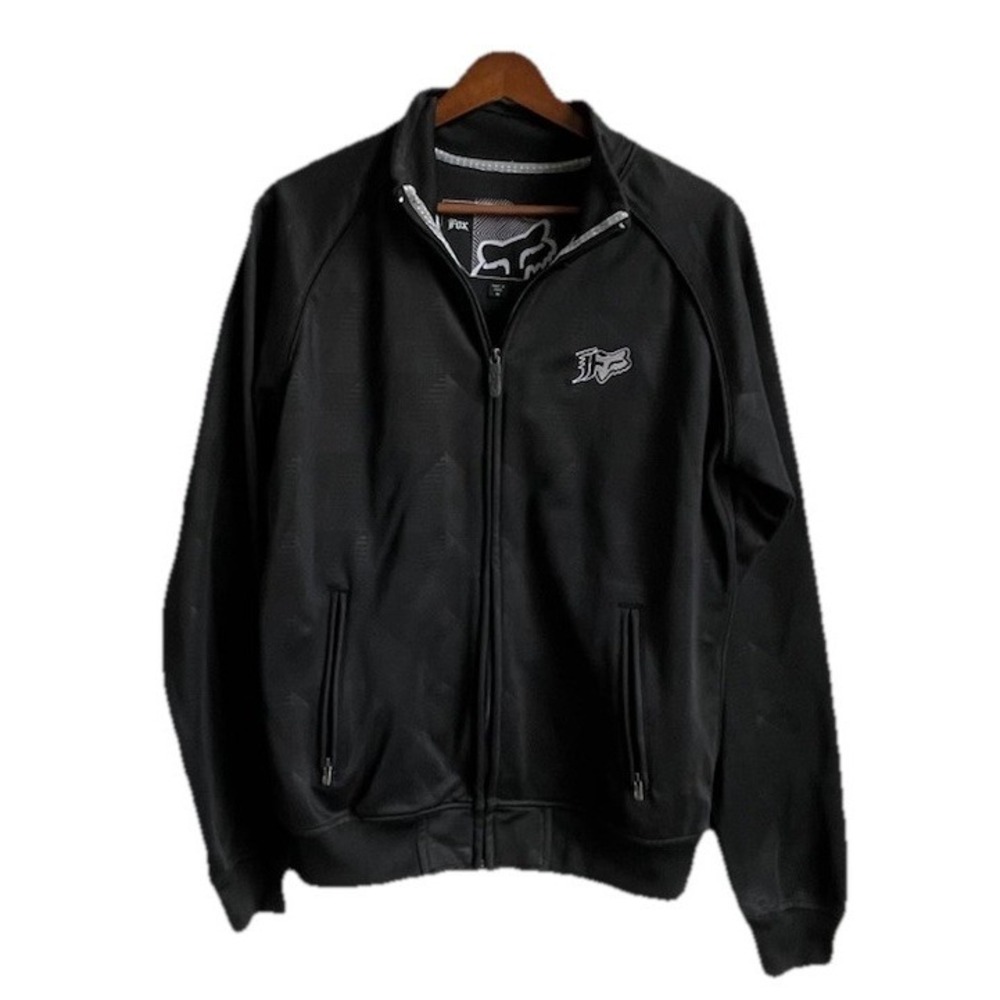 Fox Racing Track Jacket Mens M Black Full Zip Moto Motocross Fox Head Logo